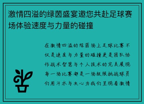 激情四溢的绿茵盛宴邀您共赴足球赛场体验速度与力量的碰撞