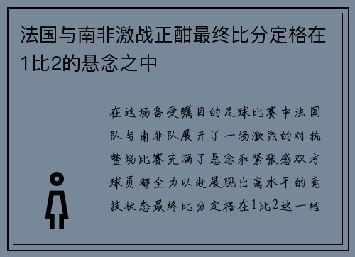 法国与南非激战正酣最终比分定格在1比2的悬念之中