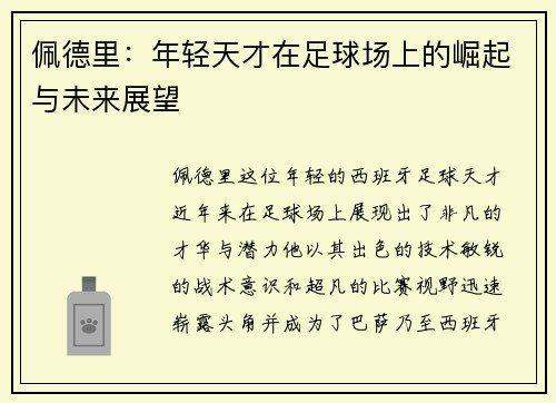 佩德里：年轻天才在足球场上的崛起与未来展望